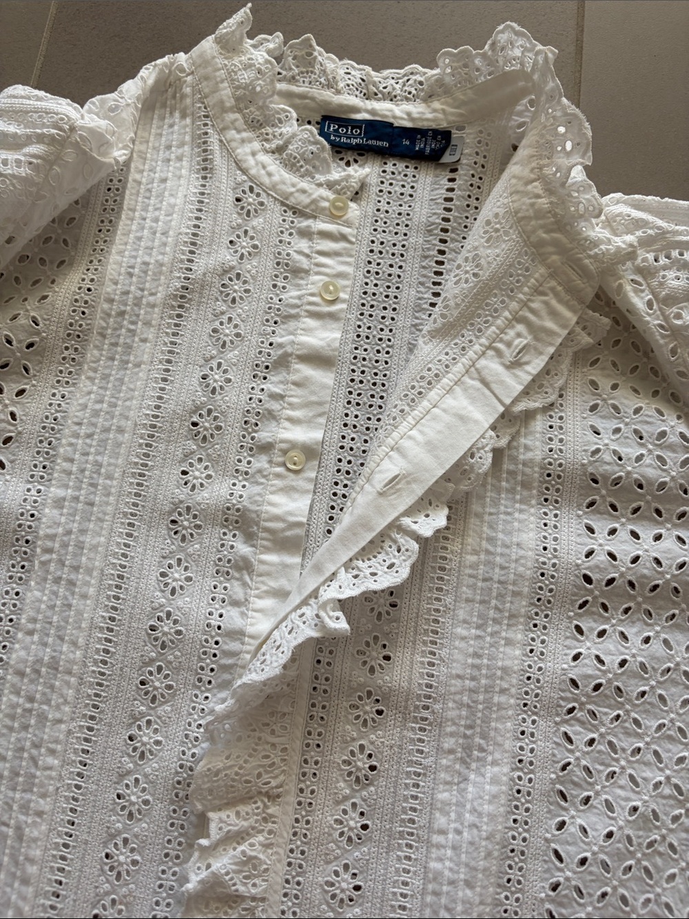 Polo by Ralph Lauren White Eyelet Ruffle Front Blouse nwot - Picture 12 of 17
